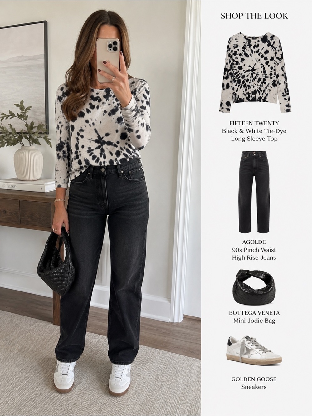 Fifteen Twenty Black & White Tie-Dye Long Sleeve Top
